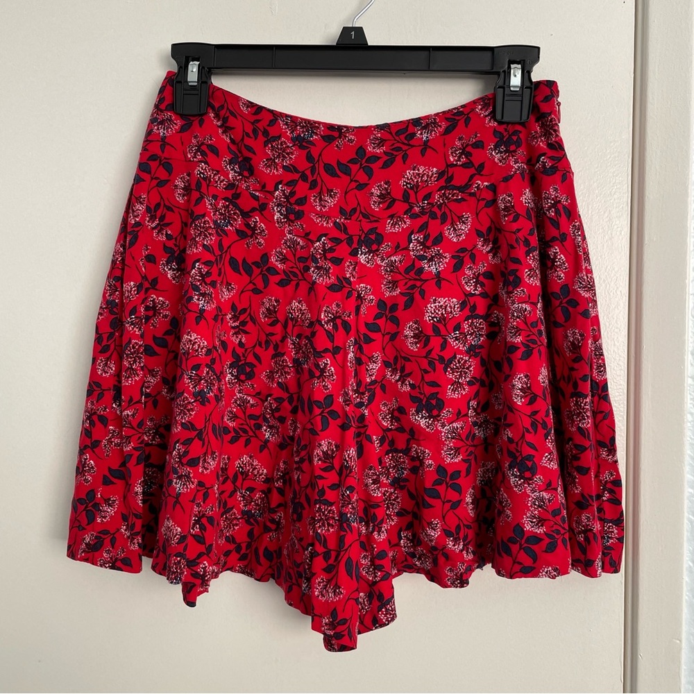 Maison Jules Red Blue Floral Flounce Shorts Skirt Skort Size 0